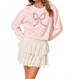 NEW LOVESHACKFANCY rylan embellished bow fleece pullover in pink